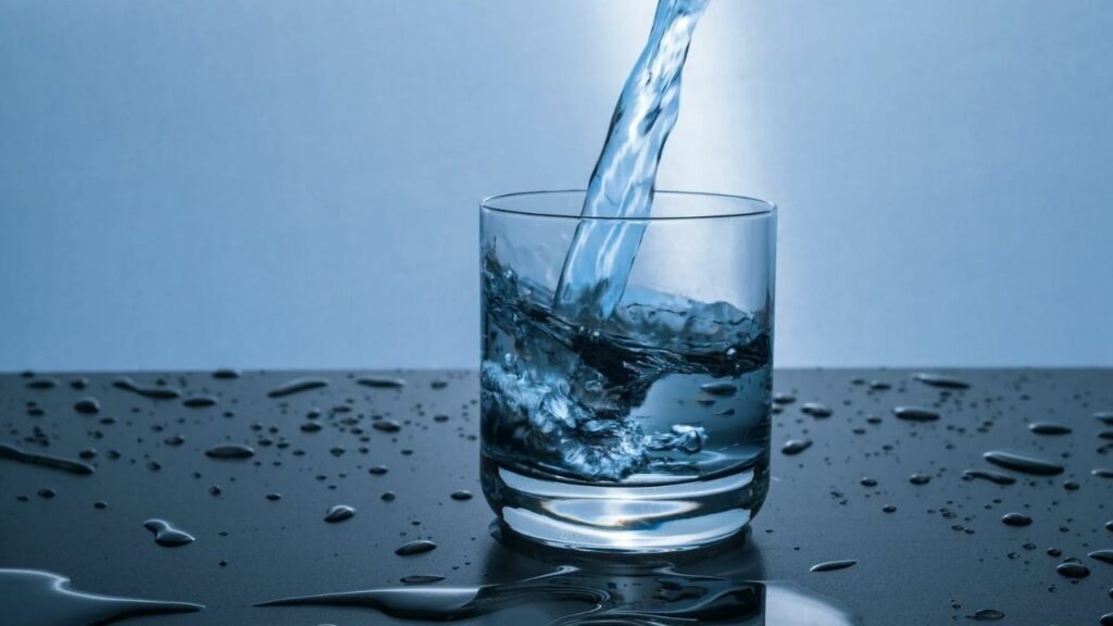 acqua nel bicchiere e a terra
